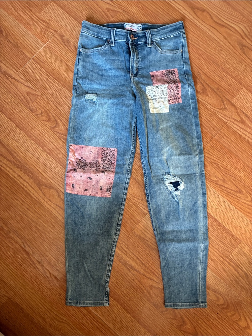 abercrombie kids Light Blue Denim Jeans with Pink Patchwork